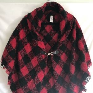 Red and Black Buffalo Check Poncho Wrap